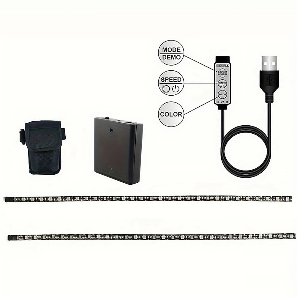 Enhance safety during nighttime rides with these LED strip lights designed for scooters and bicycles. Battery-powered for convenience, these warning lights increase visibility and promote safer travels.