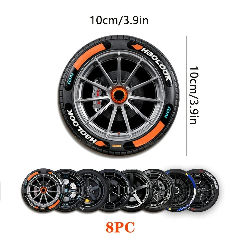 8 Pcs 2D Wooden Coasters Tire Saucer Heat Resistant Non-Slip Home Office Bar Cafe Restaurant Holiday Birthday Gift Durable
