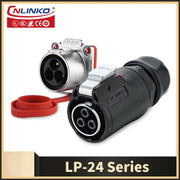 Cnlinko LP24 Plastic IP67 Waterproof 3pin Aviation Electric Plug Socket AC500V 25A Power Connector for Circular Wire Connection