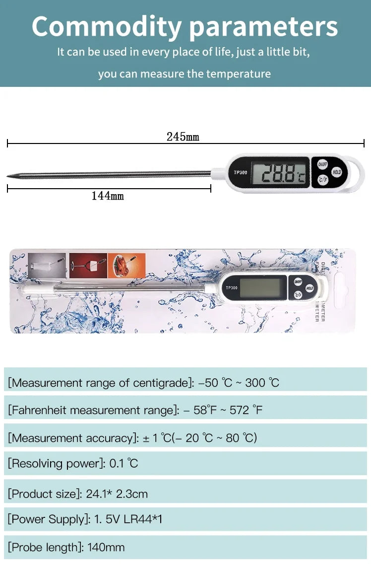 Food Thermometer Digital Meat Cooking Thermometer Instant Read Long Probe Auto Off LCD Screen Kitchen
