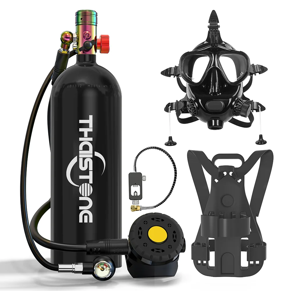 THAISTONE-Scuba Diving Air Tank with Mask Underwater Breath Air Tank, Oxygen Tank, Snorkeling Equipment, 2.3L, 30-40 Minutes