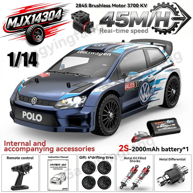 HYPER GO MJX14303 14304 1/14 Scale Brushless RC Car 2.4G Remote Control 45km/h High Speed Off-road 4WD RC Truck Hobby Toy