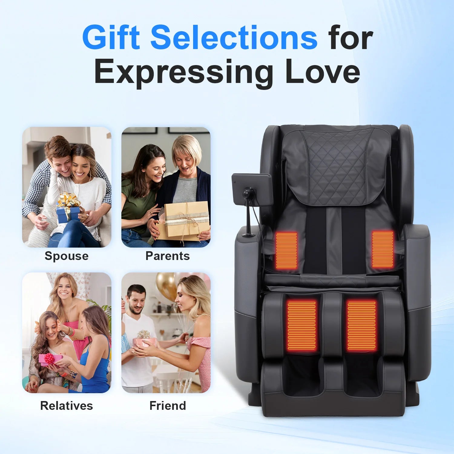 Zero Gravity Full Body Massage Chair - 10 Fixed Rollers, with Heating, Foot Massage, and Touchscreen Controls