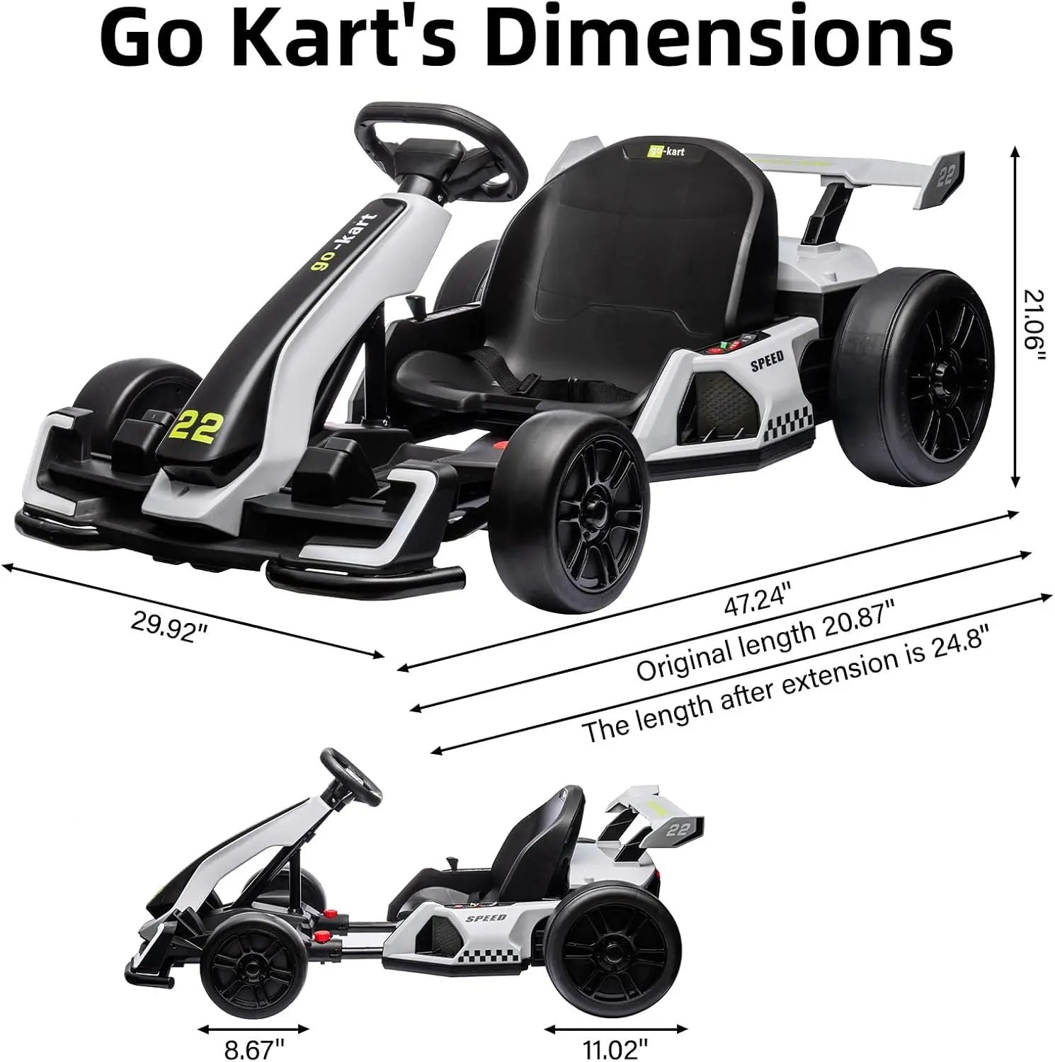 24V Electric Go Kart for Kids, 300W Dual Motor Drift Kart, 8.5 MPH, 2 Modes | Adjustable length,Slow Start Control,Brake pedal,Reinforced frame,EVA tires,LED lights