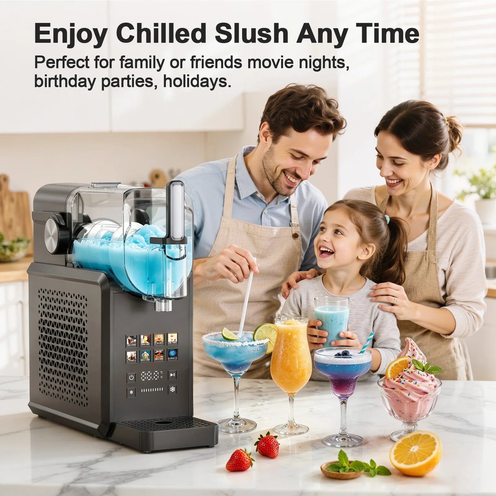 2-in-1 Slushie Machine 90 oz Large Capacity Frozen Drink Maker No Ice Needed Auto-Clean with LED Display for Home Party Festive Gatherings