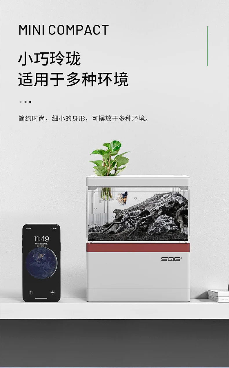 2026 mini fish tank Self circulating fish tank with charging filter desktop living room household water free ecological aquarium