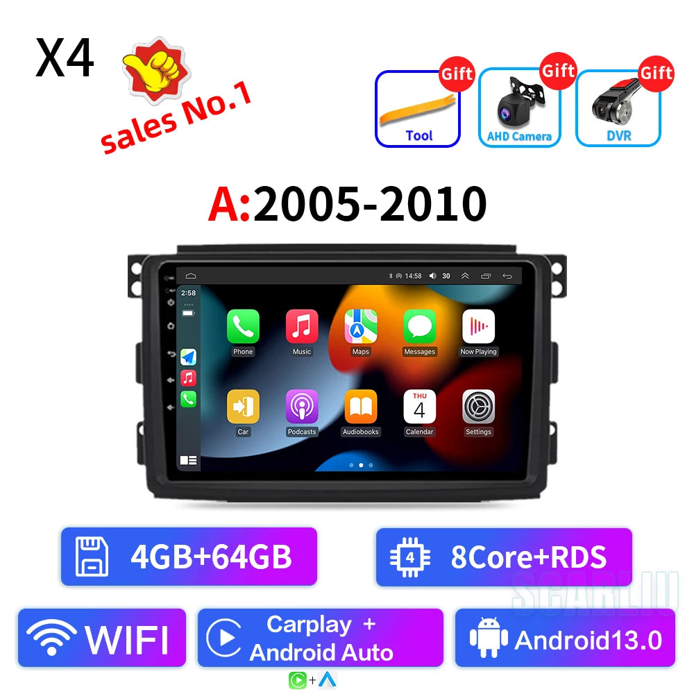 For Smart Fortwo 451 2005 - 2010 2010-2015 Multimedia GPS Navigation DSP RDS 4G SWC CarPlay 2Din 9inch Android Auto Car Radio