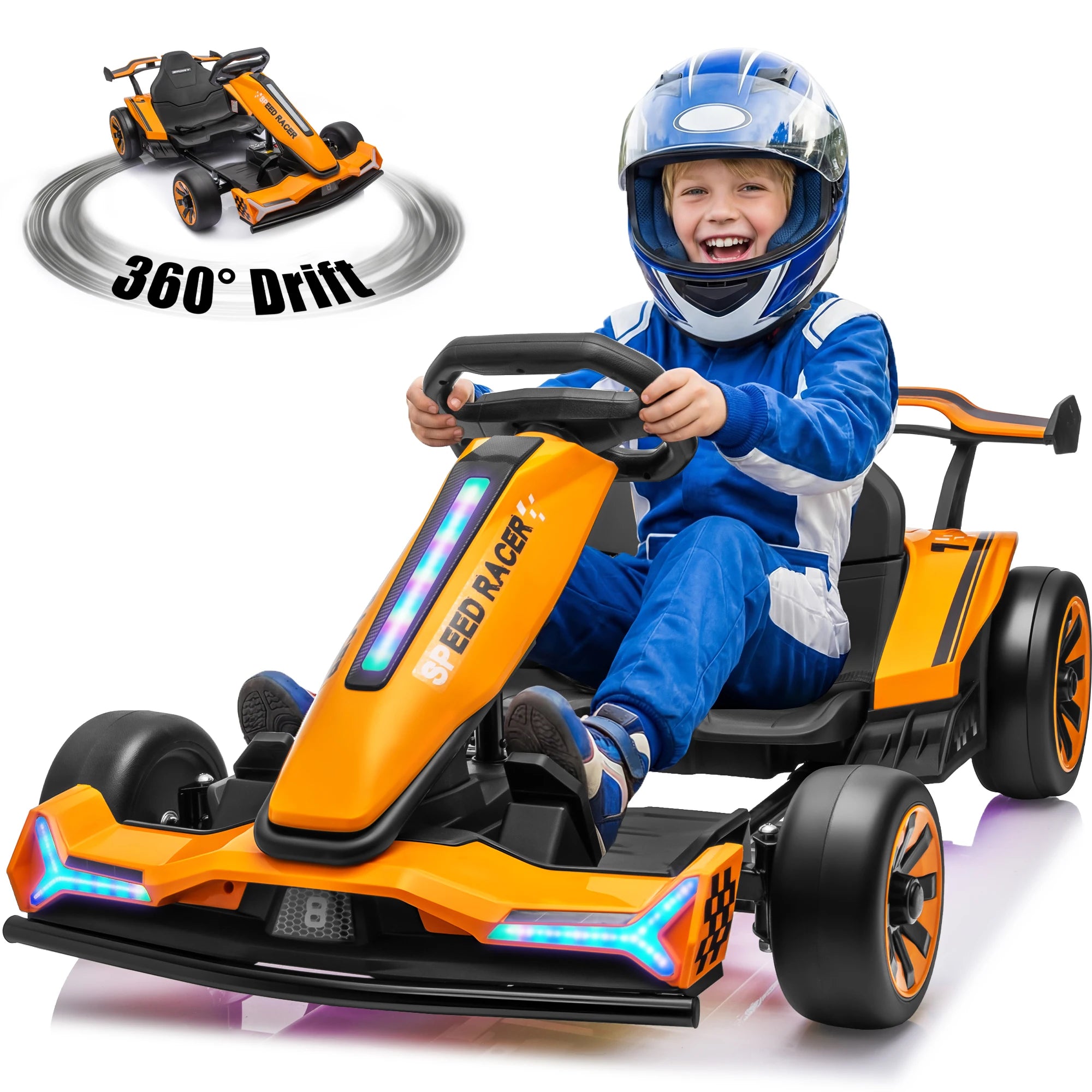 Joyracer 24V Go Kart for Kids 6-12, 2x400W Motors Electric Drift Car with Adjustable Length, 360°Drift Mode, 6.5 MPH High Speed Racing Car, Bluetooth Music