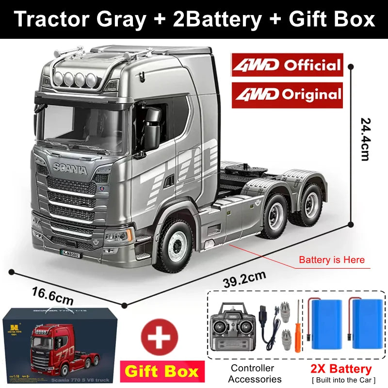 Remote Control Car RC Tractor Alloy Heavy Truck Engineering Semi Trailer Model with Light Sound Radio Toy HUINA 1501 770S Gift