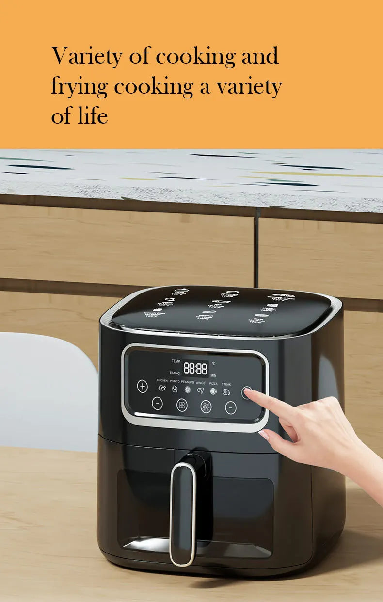 Stainless steel household 10 liter large capacity intelligent electronic digital fryer, oil-free multifunctional touch screen ai