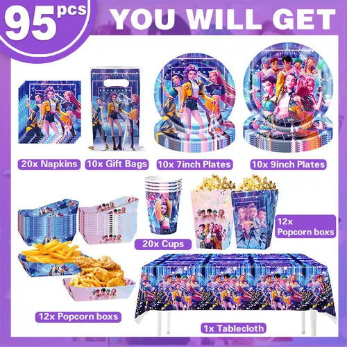 Happy Birthday Party Decoration Character Anime Tableware Plate Cup Balloon Set Banner Backdrop Gift Bag Keychain Party Supplies
