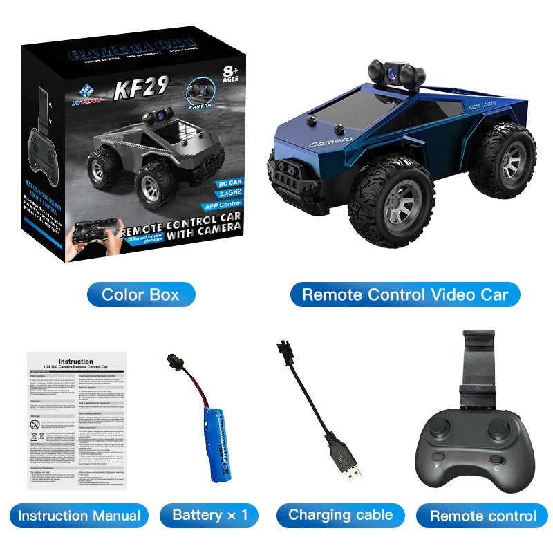 1:28 4WD Off-Road Remote Control Car with Camera, High Performance Big Foot RC Drift Racing Vehicle, Christmas Gift for Kids
