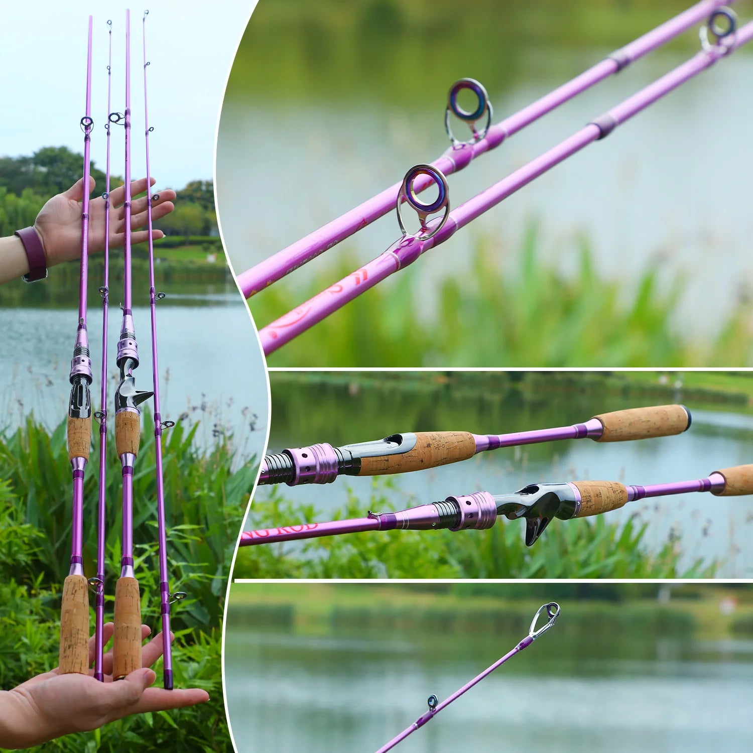 Sougayilang 2Sections Fishing Rod Spinning and Casting Wooden handle Fishing Rod Max 5-12lb Carbon Fiber Perch Fishing Rod