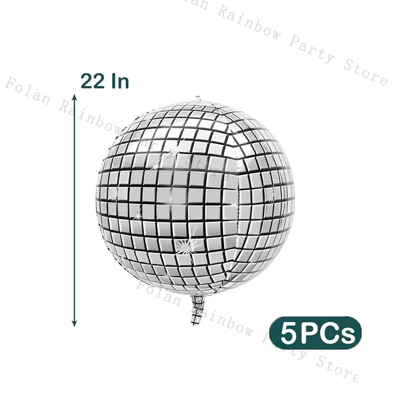 10/22inch 4D Silver Disco Ball Explosion Star Balloon Metallic Disco Balloon Set for Disco Party Wedding Birthday Party Decor