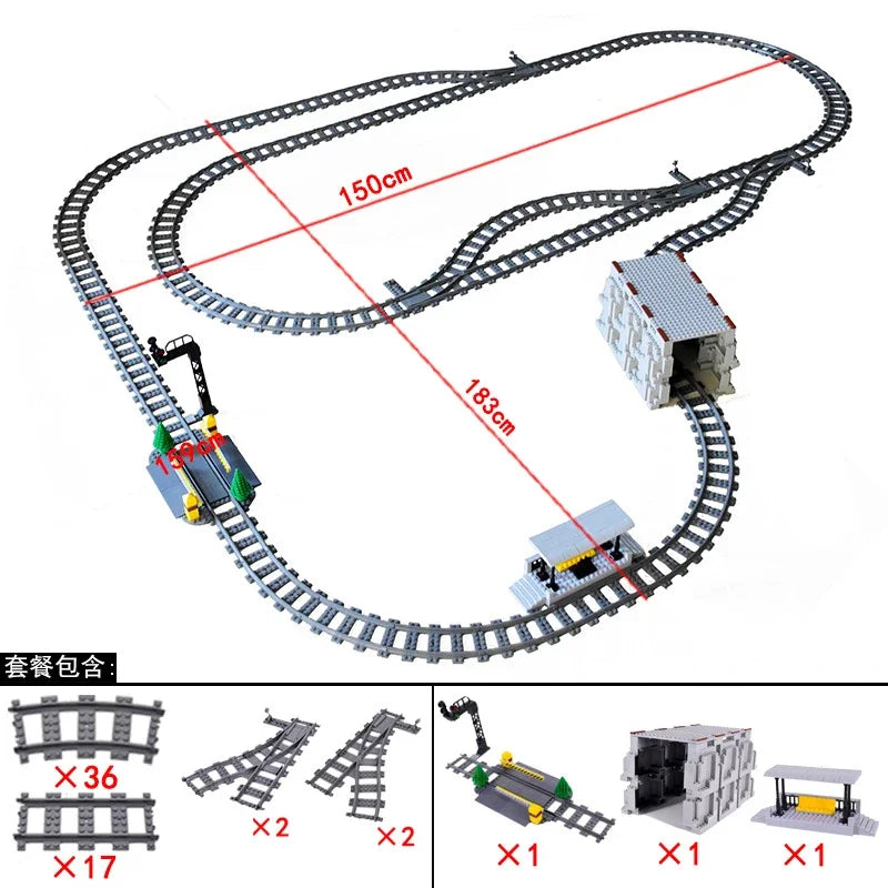 DIY Train Track Combination MOC Railroad Bridge Building Blocks Cross Track Bricks Toys Rail Car Scene Compatible With LEGO