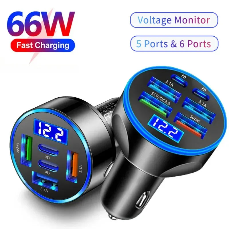 USB Car Charger Fast Charge with Digital Display