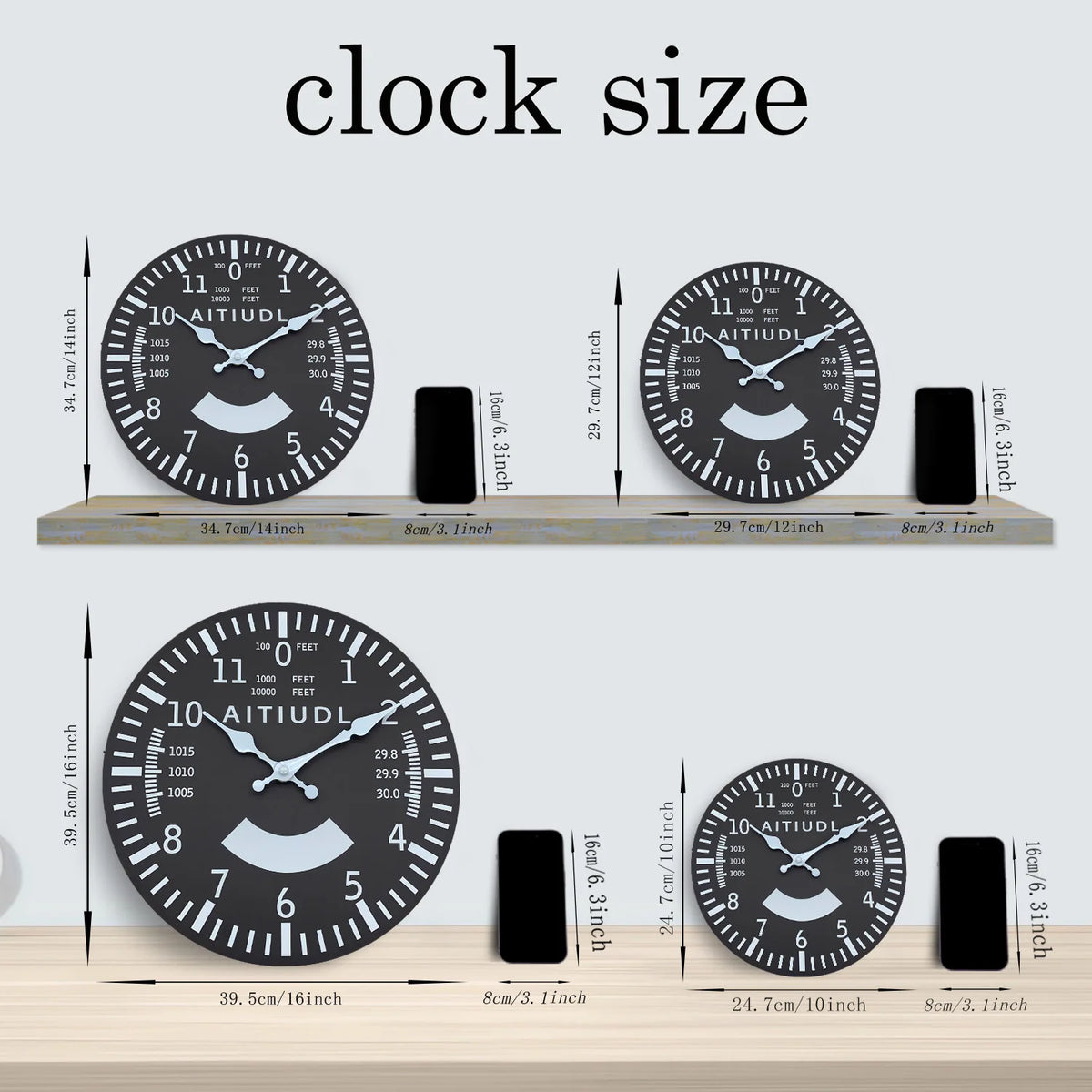 Creative Airplane Altitude Indicator Pattern Wooden Wall Clock for Living Room, Bedroom, Kitchen, Home Decoration, Silent Quartz Clock, Holiday Gift, 10 Inches, 12 Inches 14inch 16inch (No Battery)