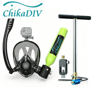 ChikaDIV 0.5L Mini Scuba Tank with Sub-Mask Diving Tank with Full-face Mask Underwater Breath System Lung Tank DOT Certified Pony Bottle for Snorkeling