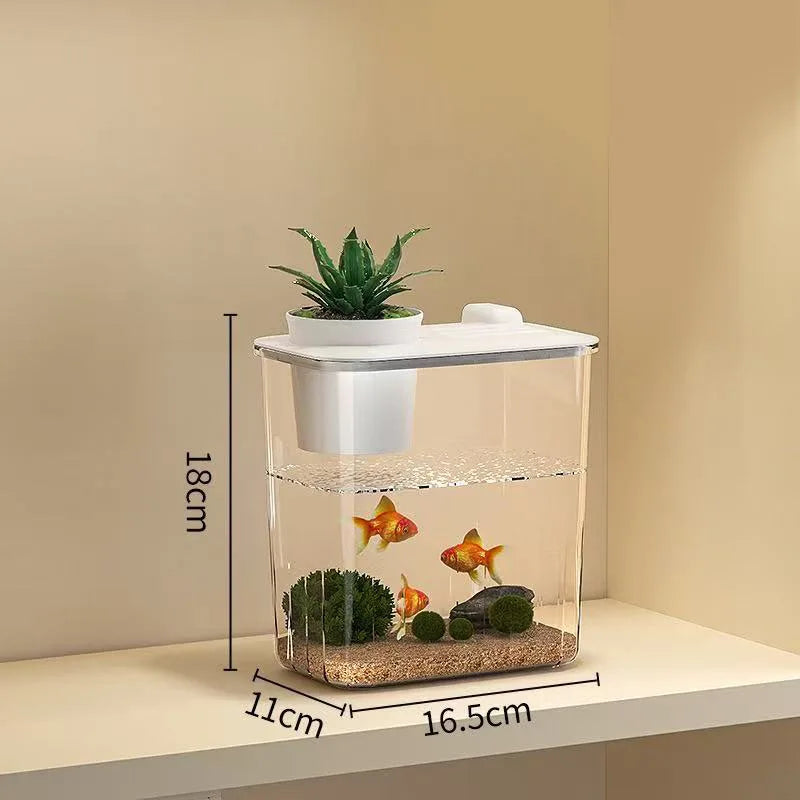 Desktop Small Ecological Fish Tank Landscaping Thickened Office Desk Bucket Fish Tank Integrated Machine Hydroponic Breeding Box