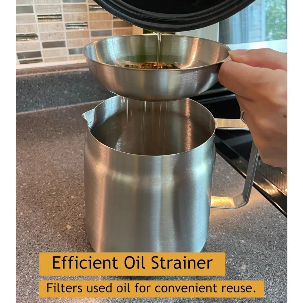 Stainless Steel 2L Deep Fryer Pot with Basket and Oil Strainer, 304 Stainless Steel Deep Frying Pot for French Fries, Chicken