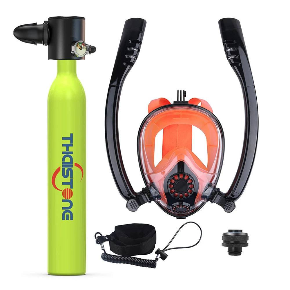 THAISTONE Diving Tank with Snorkel Mask 0.5L Mini Scuba Portable Lungs Oxygen Cylinder Full Face Diving Mask 5-10 Mins