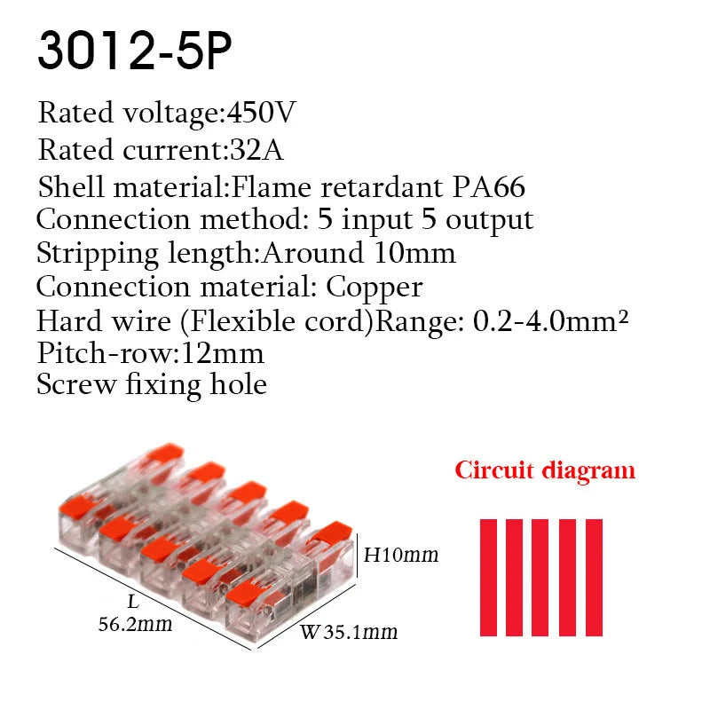 Make wiring a breeze with this compact LED wire connector terminal—quick press type, 2-12 pin screw fixing, and easy push-in design for fast electrical docking!