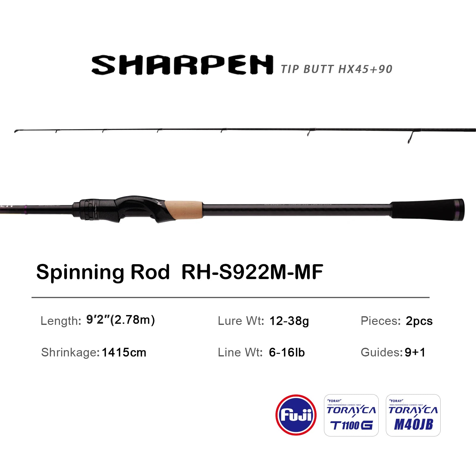 PURELURE SHARPEN Soft Lure Long Spinning and Casting XF/MF Action Rods FUJI Components Bass Pike Rod Fishing Rod Spinning Reel
