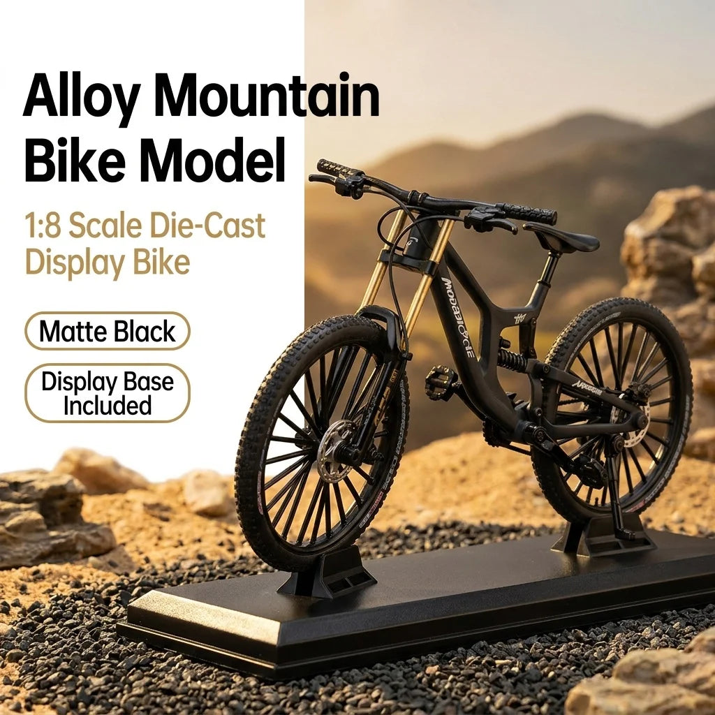 European bikes 1:8 Alloy Mountain Bike Model With Base Features Realistic Gears Dual Suspension, Perfect for Cycling Enthusiasts