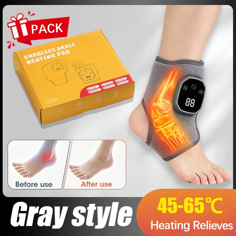Portable Heated Ankle Massager Foot Brace Wrap, Cordless Vibration Warmer Support for Wrist Ankle Home Travel Use