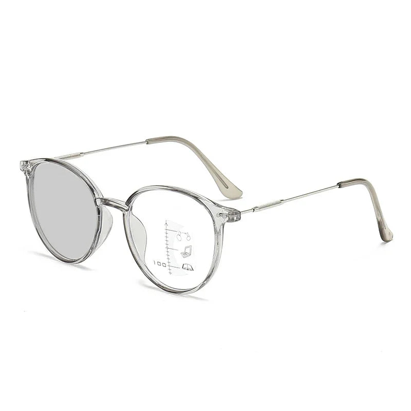 Smart Photochromic Reading Glasses Unisex Round Progressive Multifocal Presbyopia Eyeglasses Finished Near Far Bifocal Eyewear