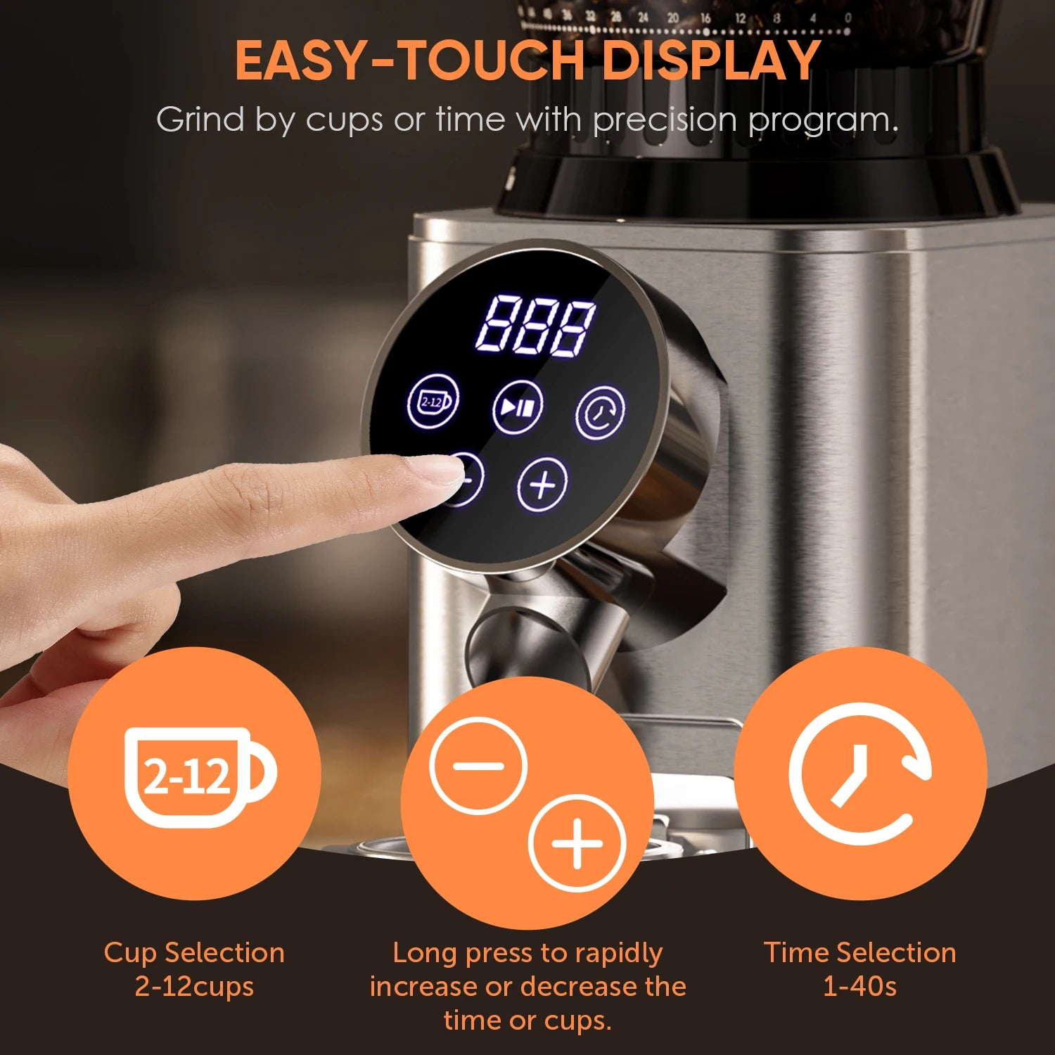 BioloMix Professional Conical Burr Grinder 48 Adjustable Settings with Removable Holder for Espresso Drip and French Press