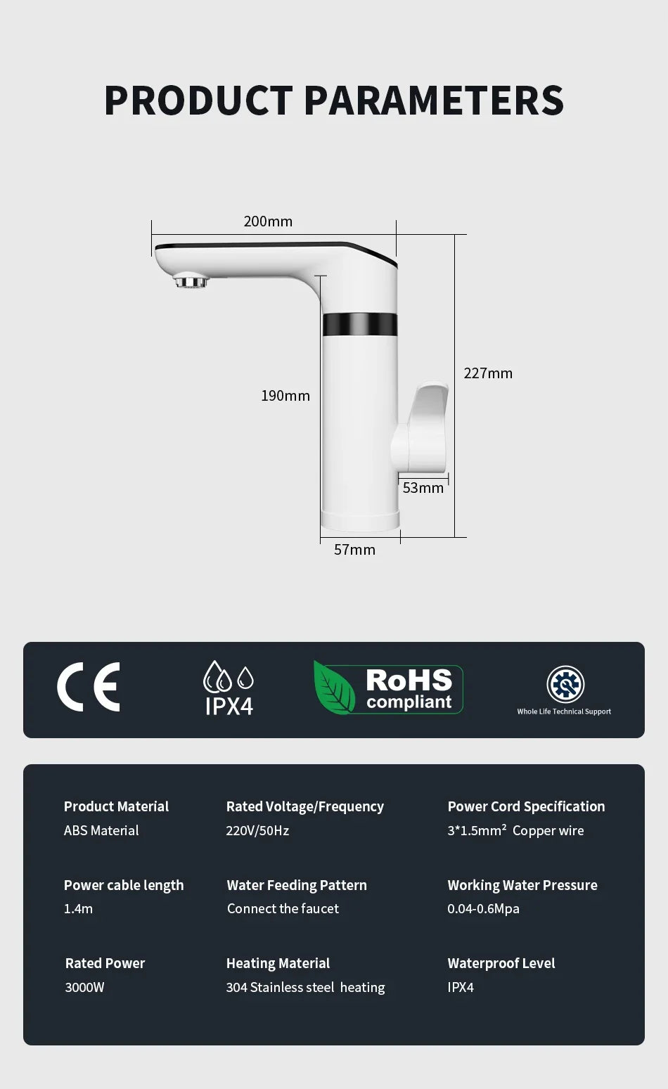 Fudeer 3000W 220V Electric Kitchen Water Heater Tap Instant Hot stainless steel Water Faucet Heater Cold Heating Faucet