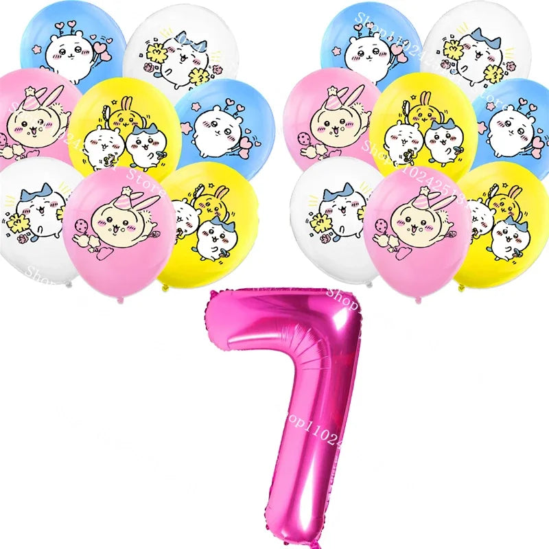 Chiikawa kawaii Happy Birthday Party Decorations Cute plate Banner Cake Topper Flag Balloons Disposable tableware Decorations