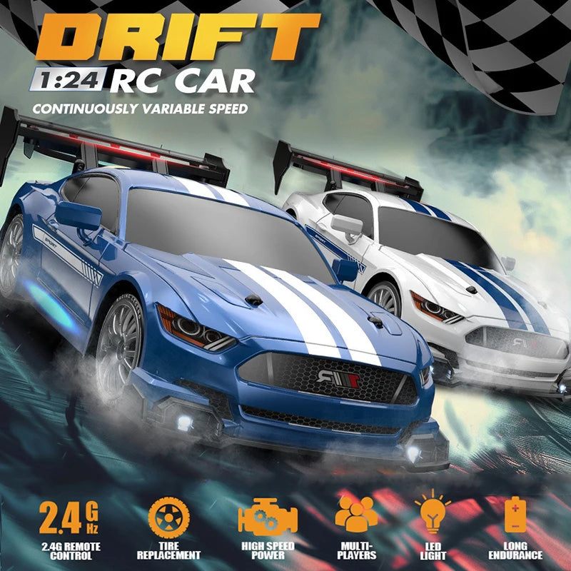 New 1:24 RC Drift Vehicle, Mustang 4WD Cars, Racing Car with Remote Control, Gift, Competition Racing Car, Children's Toy