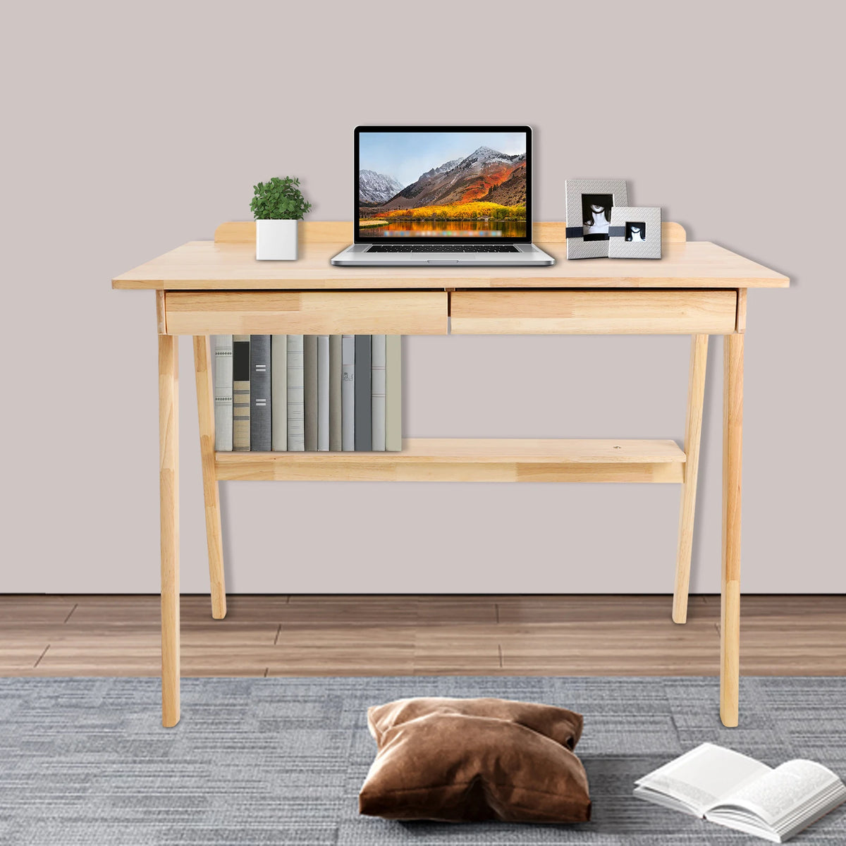 Floor Standing Desk with 2 Drawers Desk for Bedroom Writing Computer Desk