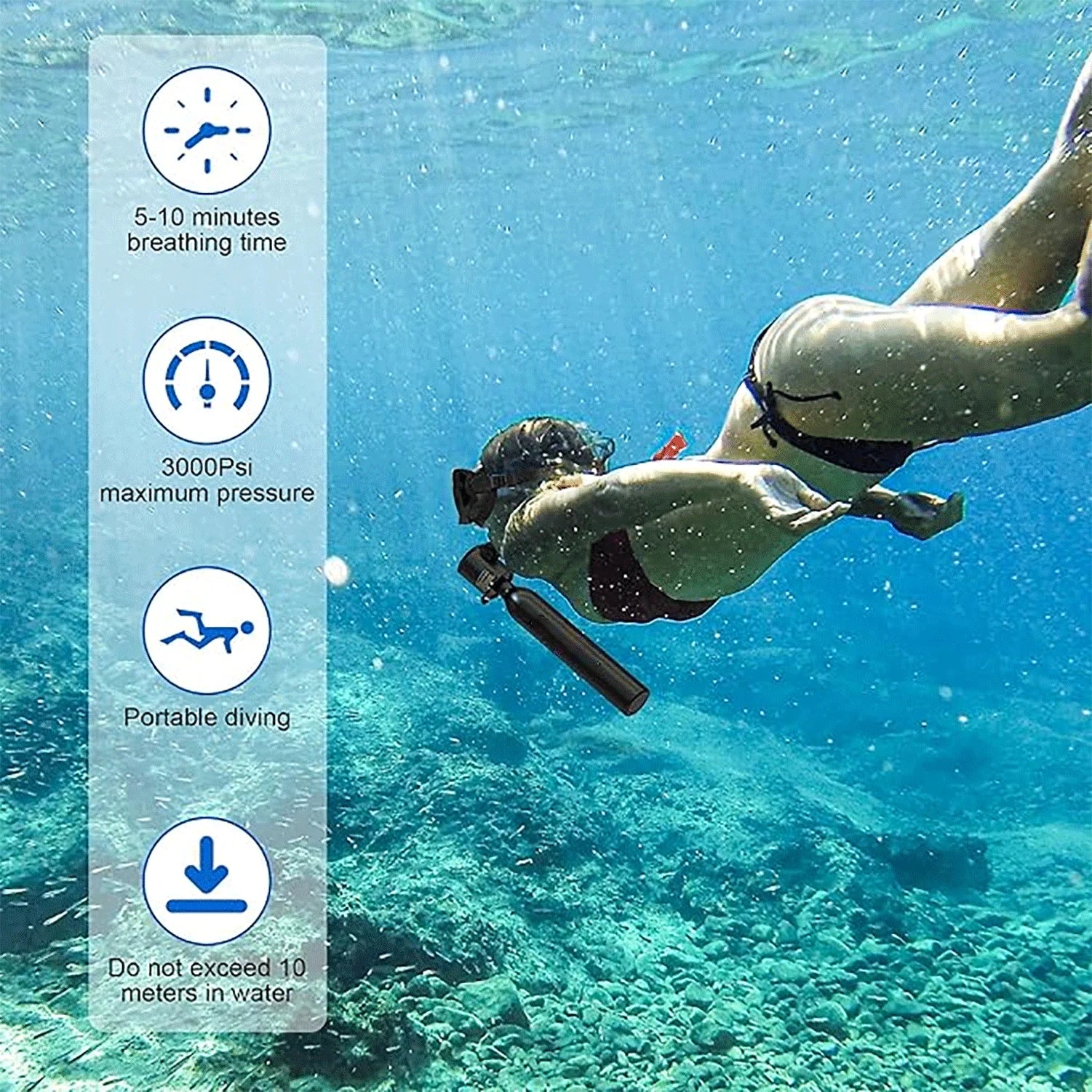 HECUIOI Mini Scuba Tank Diving Equipment 0.5L Outdoor Oxygen Scuba Diving Tank 5-10 Minutes Cylinder Snorkeling Set Hand Pump