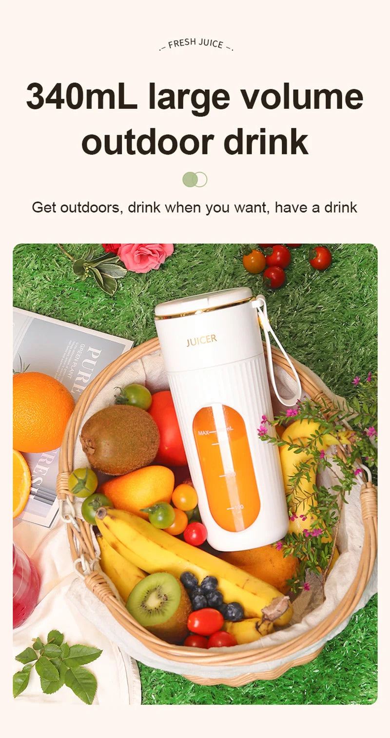 340ml Juicer Household Small Portable Fruit Juice Cup Rechargeable Lcd Display Electric Juicer 14 Blades Outdoor Travel
