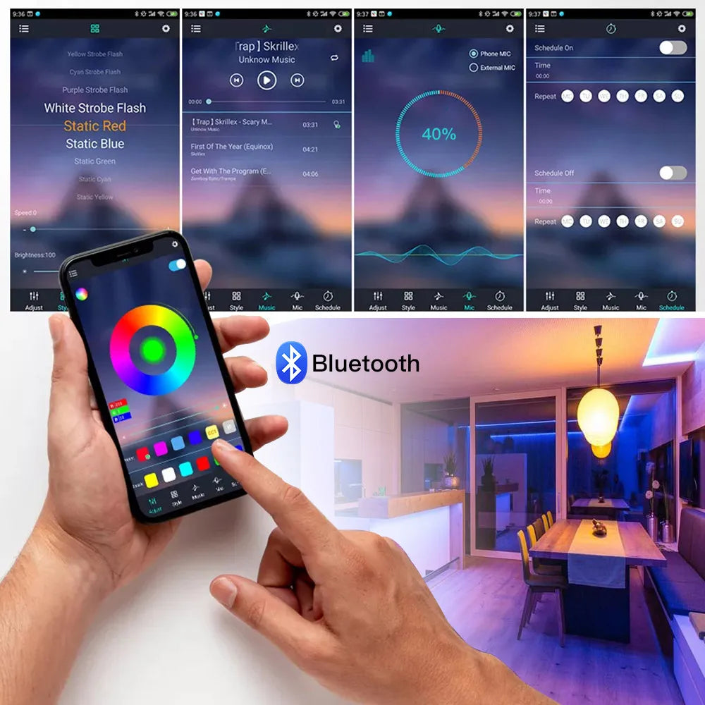 5V Wifi Bluetooth-compatible USB RGB COB LED Strip Light 24key 44key Remote Control Kit 576 LEDs Linear Lighting Flexible Tape