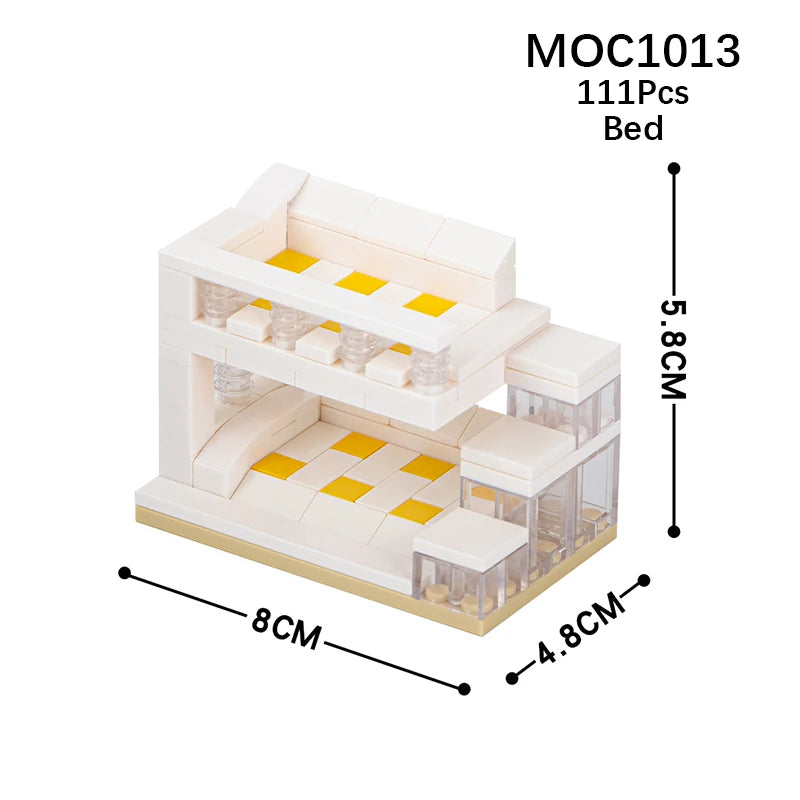 MOOXI City Furniture Bed Computer Desks Billiard Table Mahjong Table DIY Diorama Adult Building Block Set Children Toy MOC Brick