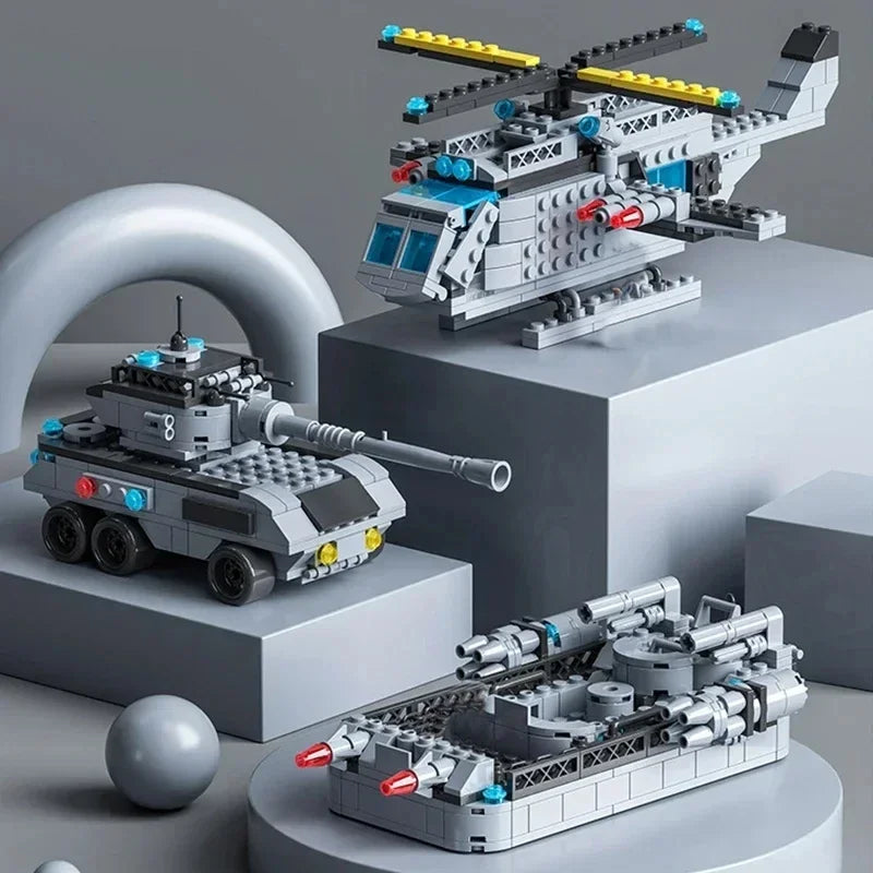 65.5CM 6 IN 1 Military Navy Ship Sets Building Blocks War Army Boat Plane Model Toys for Boys Bricks Toys Christmas Gifts