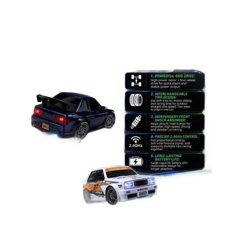 New Rc Drift Car 1 To 24 Scale Dinosaur Painted Four Wheel Drive Led Lights Aerodynamic Rear Wing Decorative Ornament