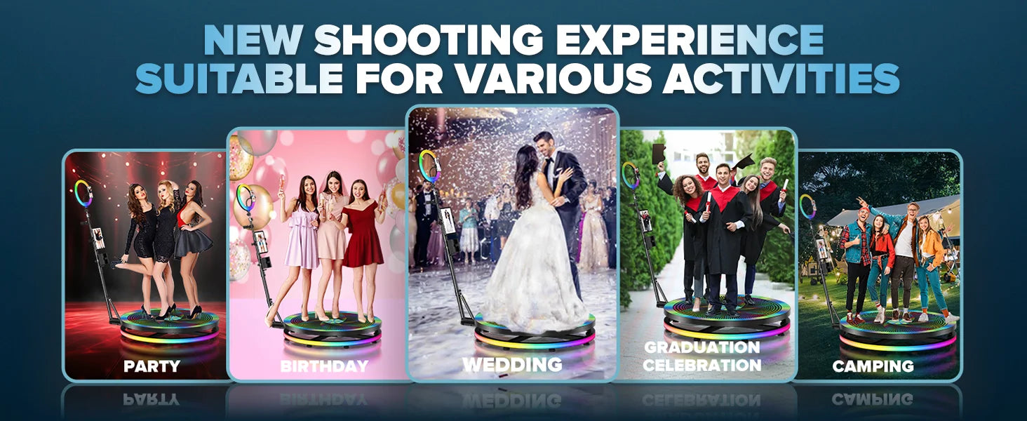 360 Photo Booth for Video with App Control Rotating 360photo Booth Degree Photobooth Machine with RGB Ring Light for Party Event