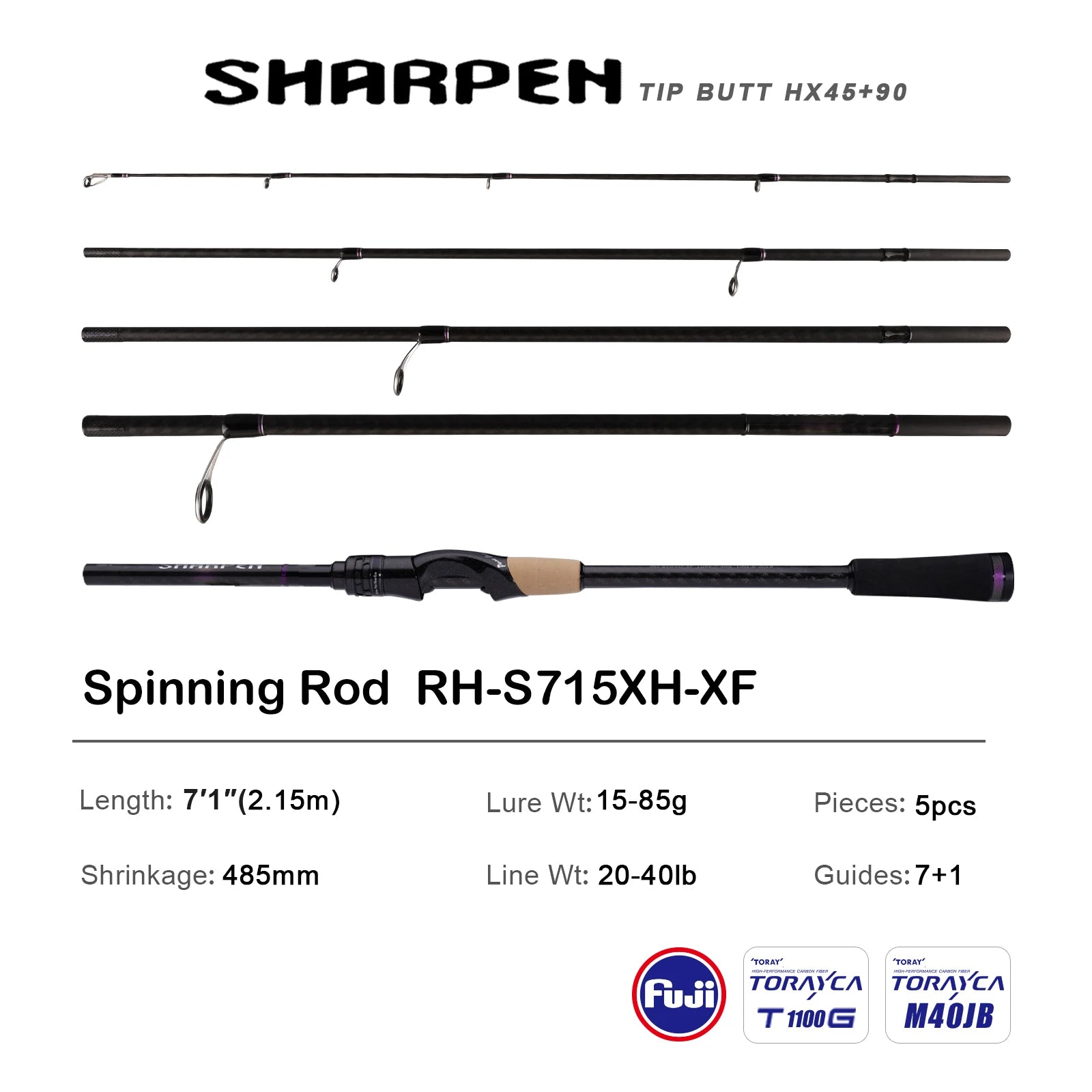 PURELURE SHARPEN Soft Lure Long Spinning and Casting XF/MF Action Rods FUJI Components Bass Pike Rod Fishing Rod Spinning Reel