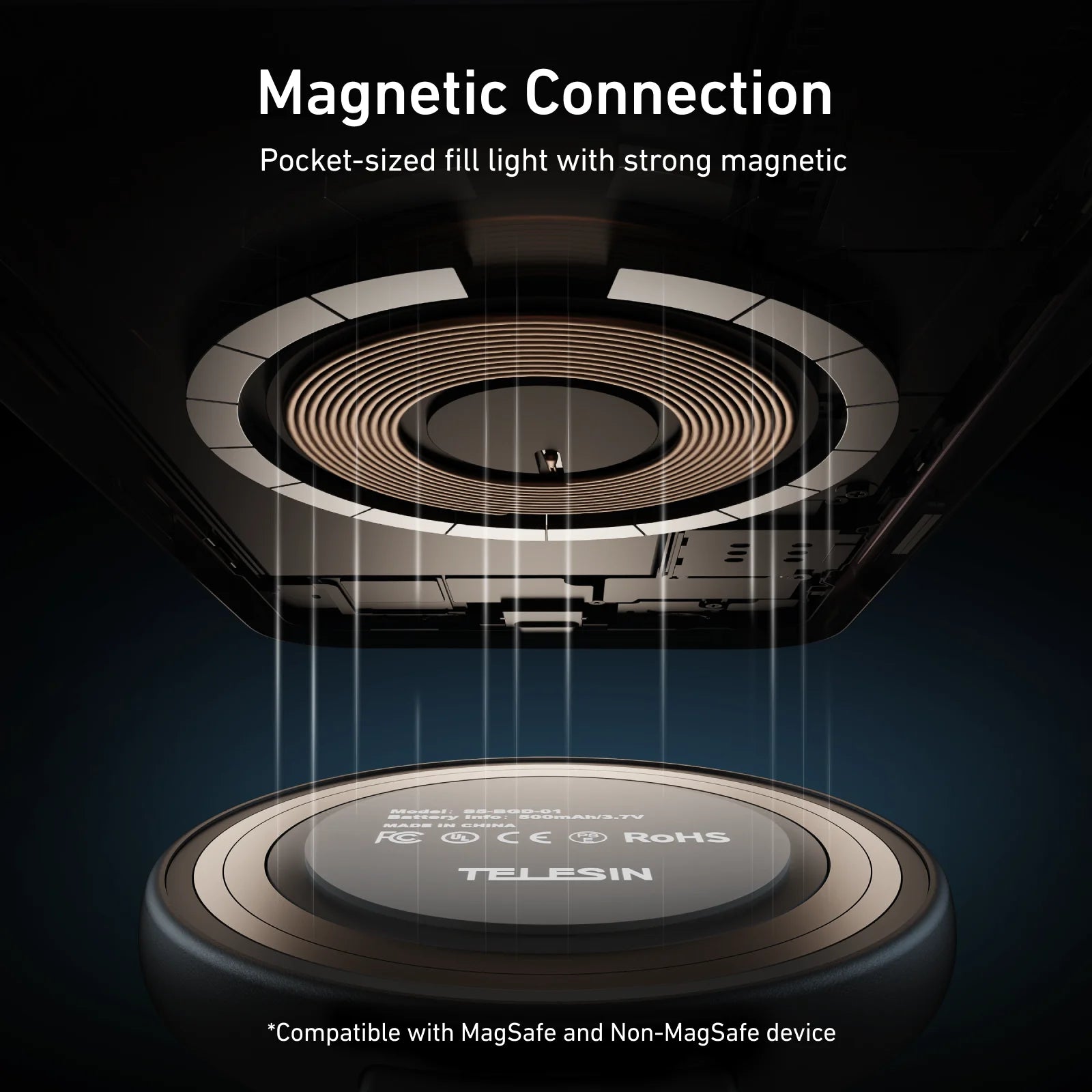 TELESIN Magnetic Fill Light Mini Selfie Light 3 Modes Adjustable Brightness with iPhone Magsafe 360° LED Selfie Ring Fill Light