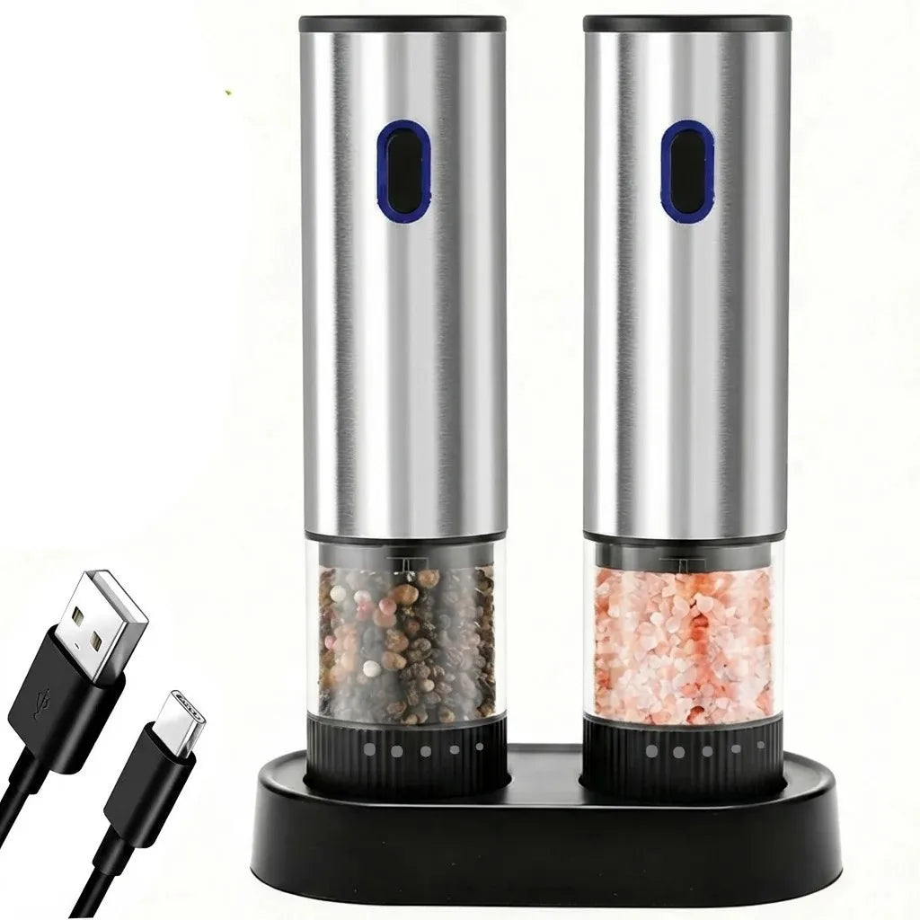 1pc/2pcs Electric Salt and Pepper Grinder Automatic Rechargeable Pepper Mill Shakers External Adjustable Coarseness Kitchen