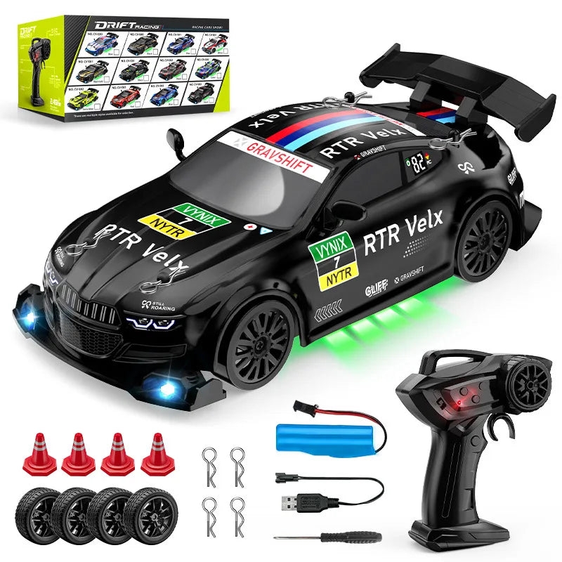 2.4G Wireless 4WD Drift RC Car 1:24 Scale With Cool Lights Stepless Speed Kids Remote Control Vehicle Christmas Birthday Gift