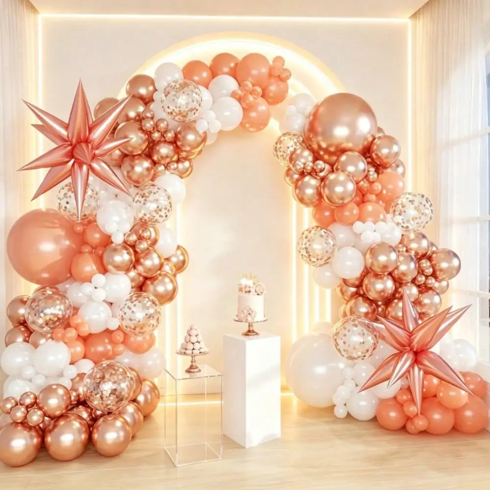 99pcs Rose Gold Orange White Balloon Garland Arch Kit, Star Foil Balloon & Gold Confetti Balloons, Boho Beach Wedding Bridal Shower Birthday Party Decor Supplies