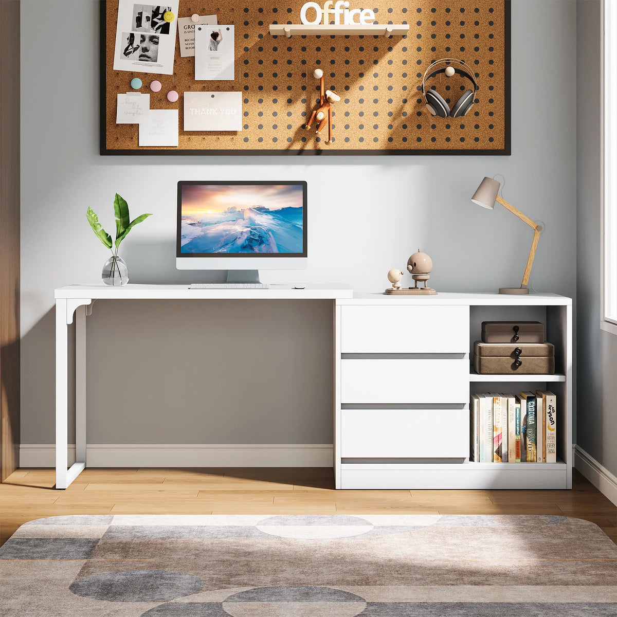 Tribesigns L-Shaped Computer Desk with Drawers and Shelves, Reversible Corner Office Desk Study Writing Table for Home Office