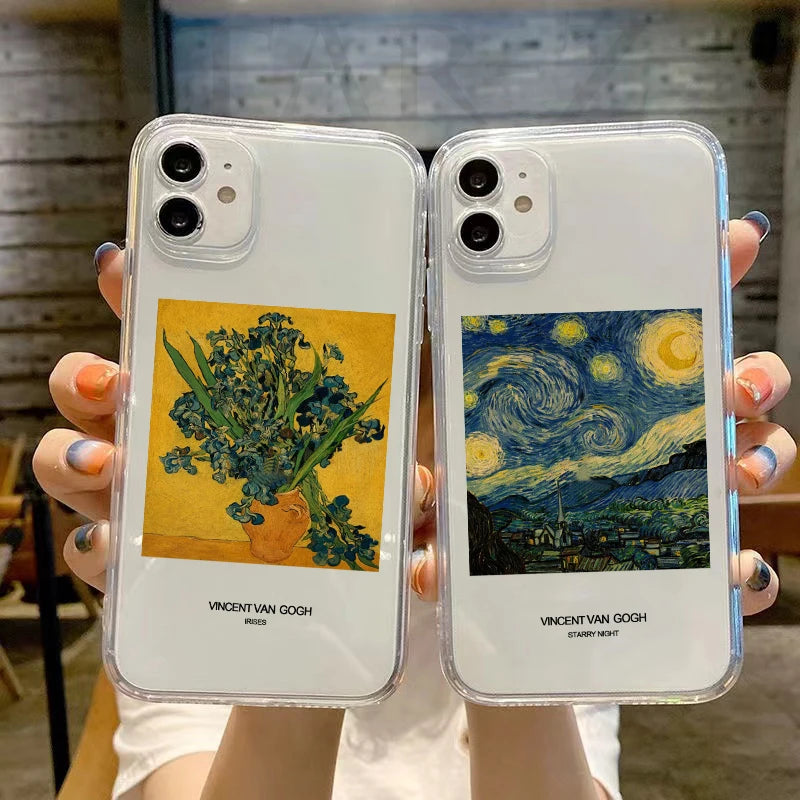 Retro Van Gogh Oil Painting Phone Case For iPhone 11 14 15 Pro Max 12 Mini 13 SE20 7 16Plus X XS XR Transparent Soft Cover Shell