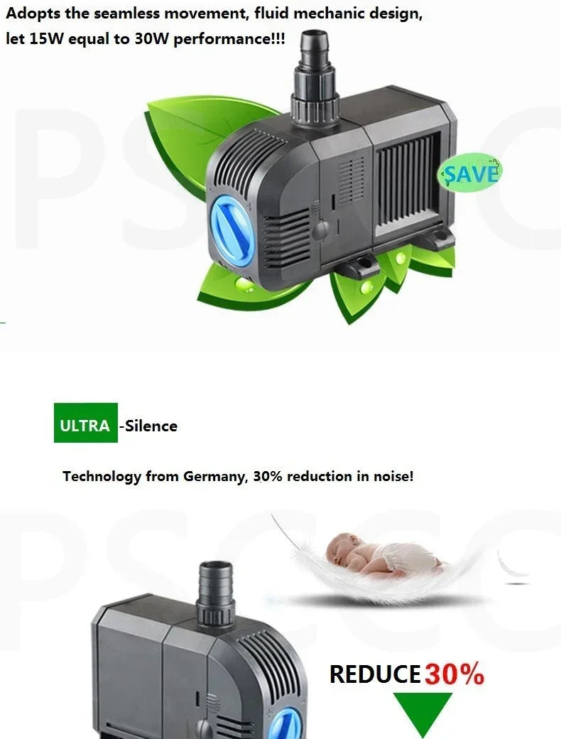 Fish Tank Quiet Frequency Circulating Filtration Pump 7/8/20/25/35/45/55W Multi-Function Submersible Aquarium Water Pond Pumps